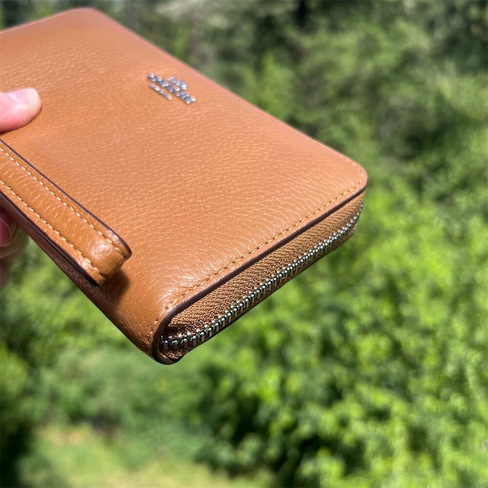 COACH Long Zip-Around Brown Pebble Leather Wallet with Silver Hardware AUTHENTIC - Picture 10 of 12